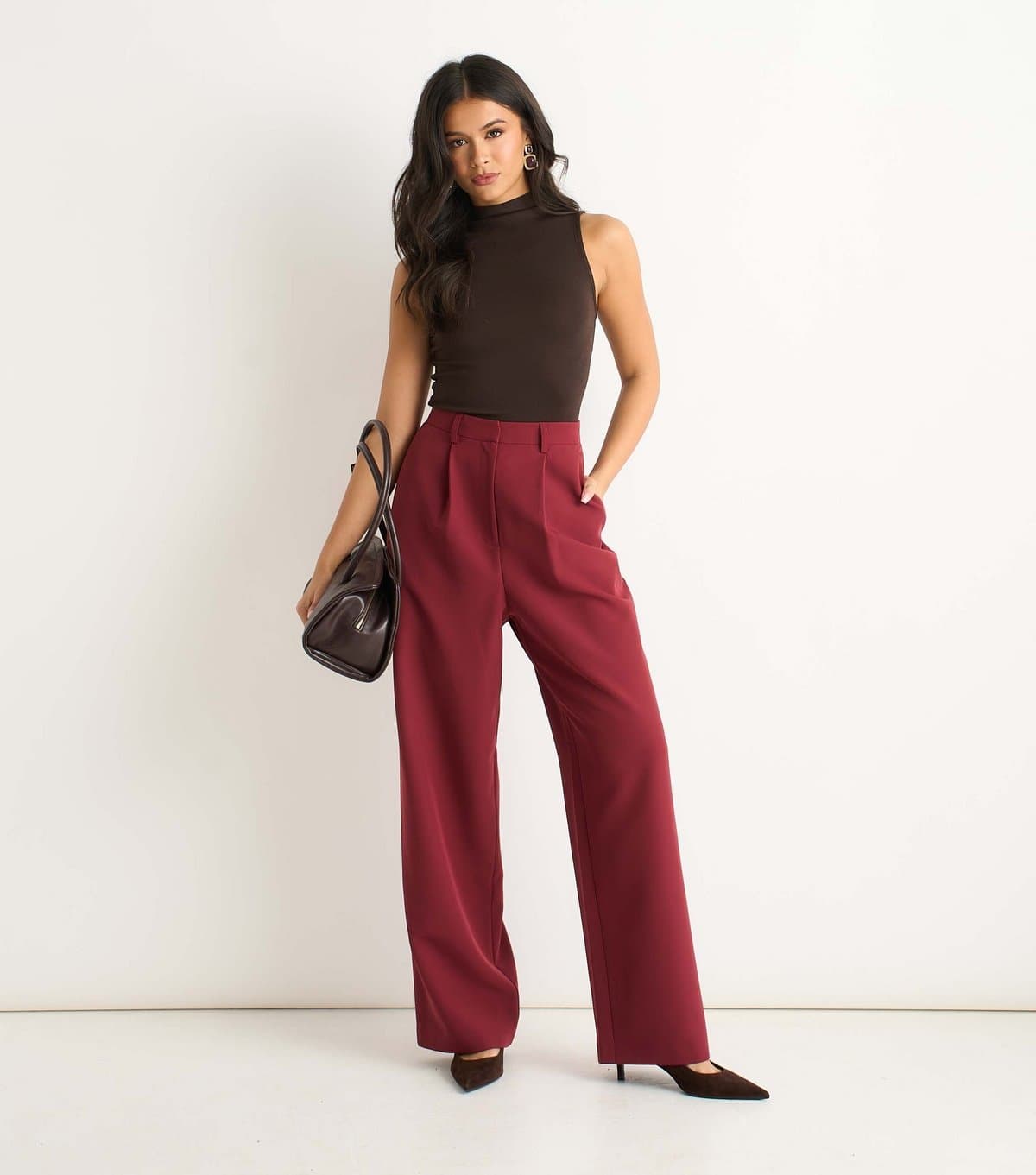 Gini London Women's Rust Wide Leg Tailored Trousers Gini London New Look