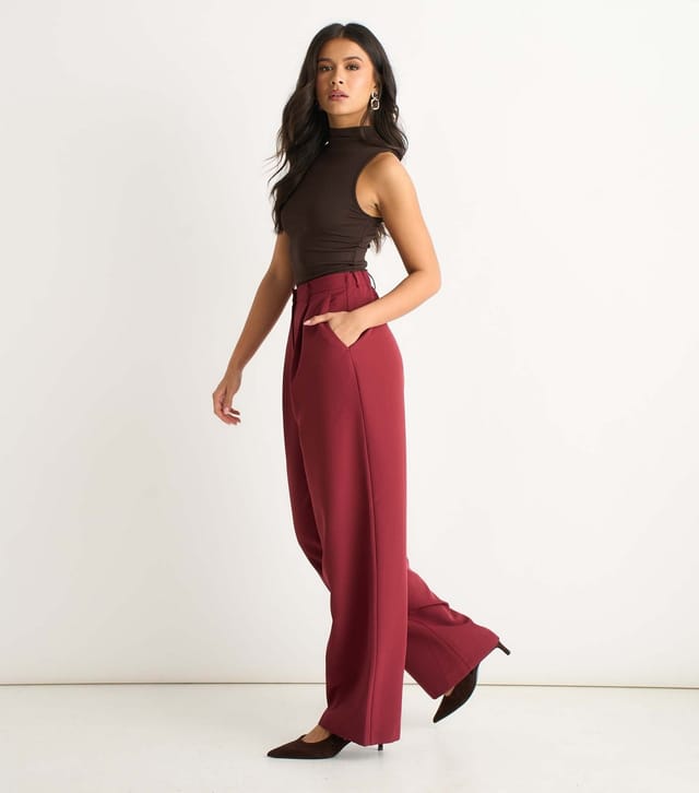 Gini London Women's Rust Wide Leg Tailored Trousers Gini London New Look - 3