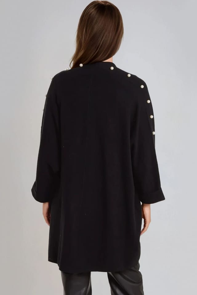 Aftershock London Aftershock London Women's Pearl Sleeve Open Cardigan in Black - 3
