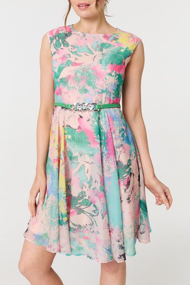 Izabel London Izabel London Women's Printed Sleeveless Short Skater Dress in Green - 2