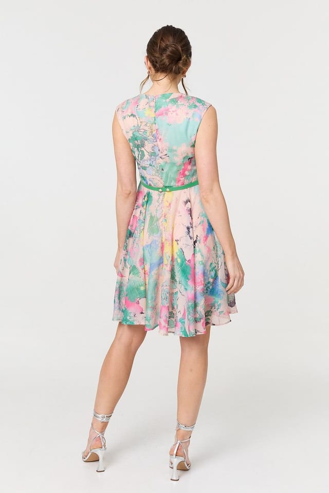 Izabel London Izabel London Women's Printed Sleeveless Short Skater Dress in Green - 3