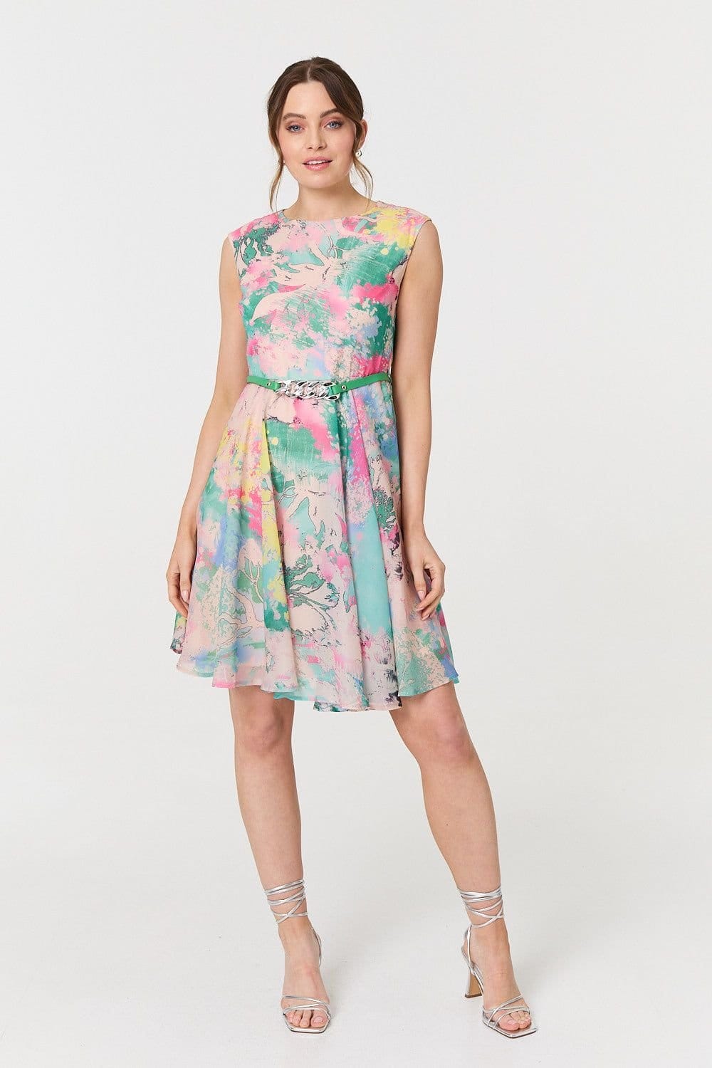 Izabel London Izabel London Women's Printed Sleeveless Short Skater Dress in Green - 4