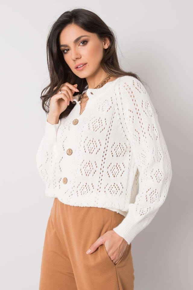 Love Lace Love Lace Women's Long Sleeve Unzipped Cardigan in White - 2