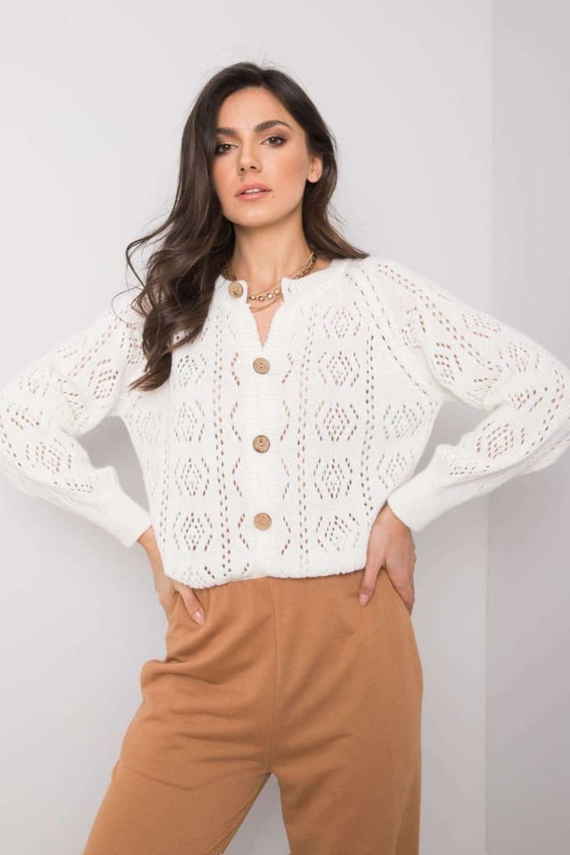 Love Lace Love Lace Women's Long Sleeve Unzipped Cardigan in White - 3