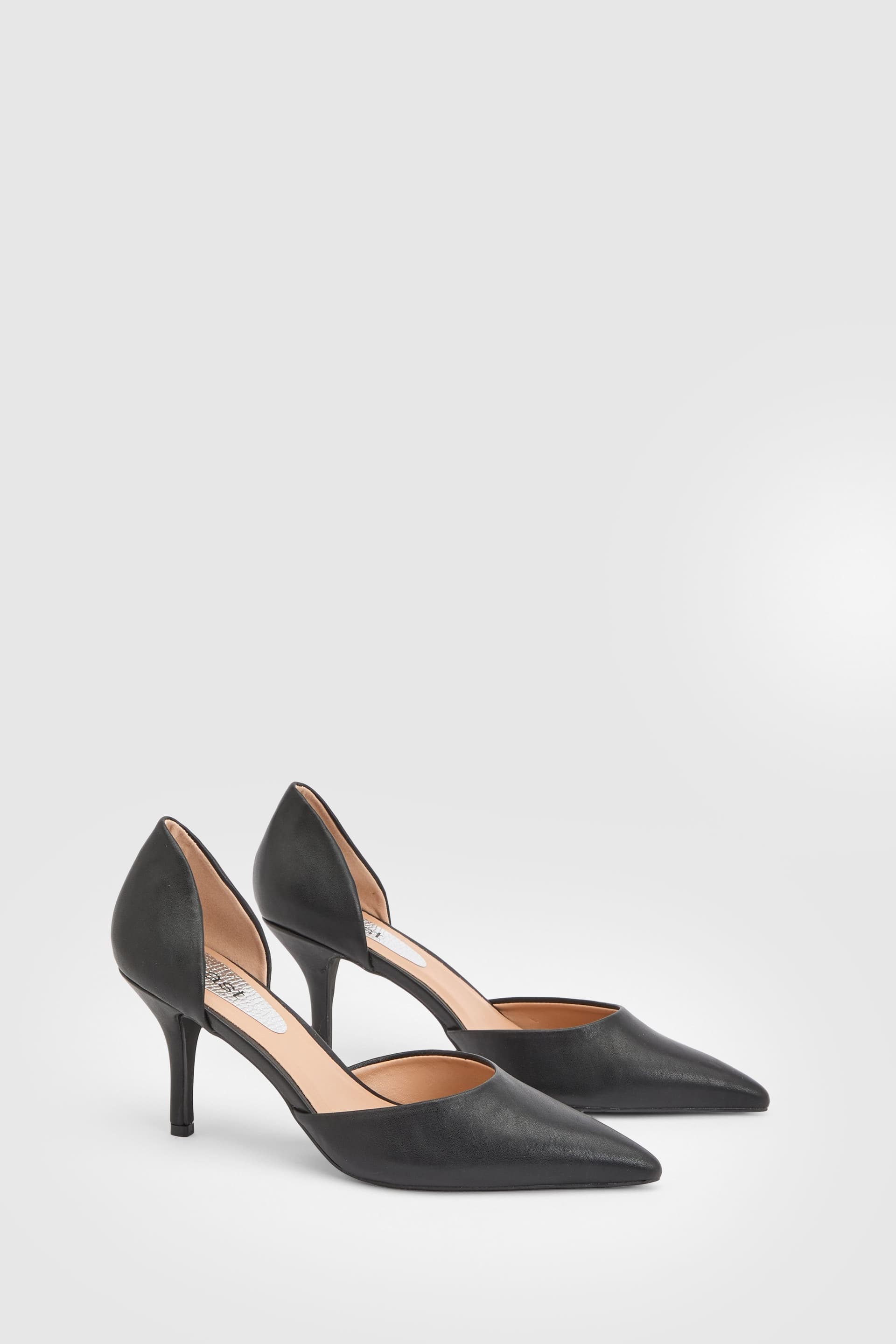 Coast Coast Women's Nate Satin 2 Part Medium Stiletto Heel Point Court Shoes in Black