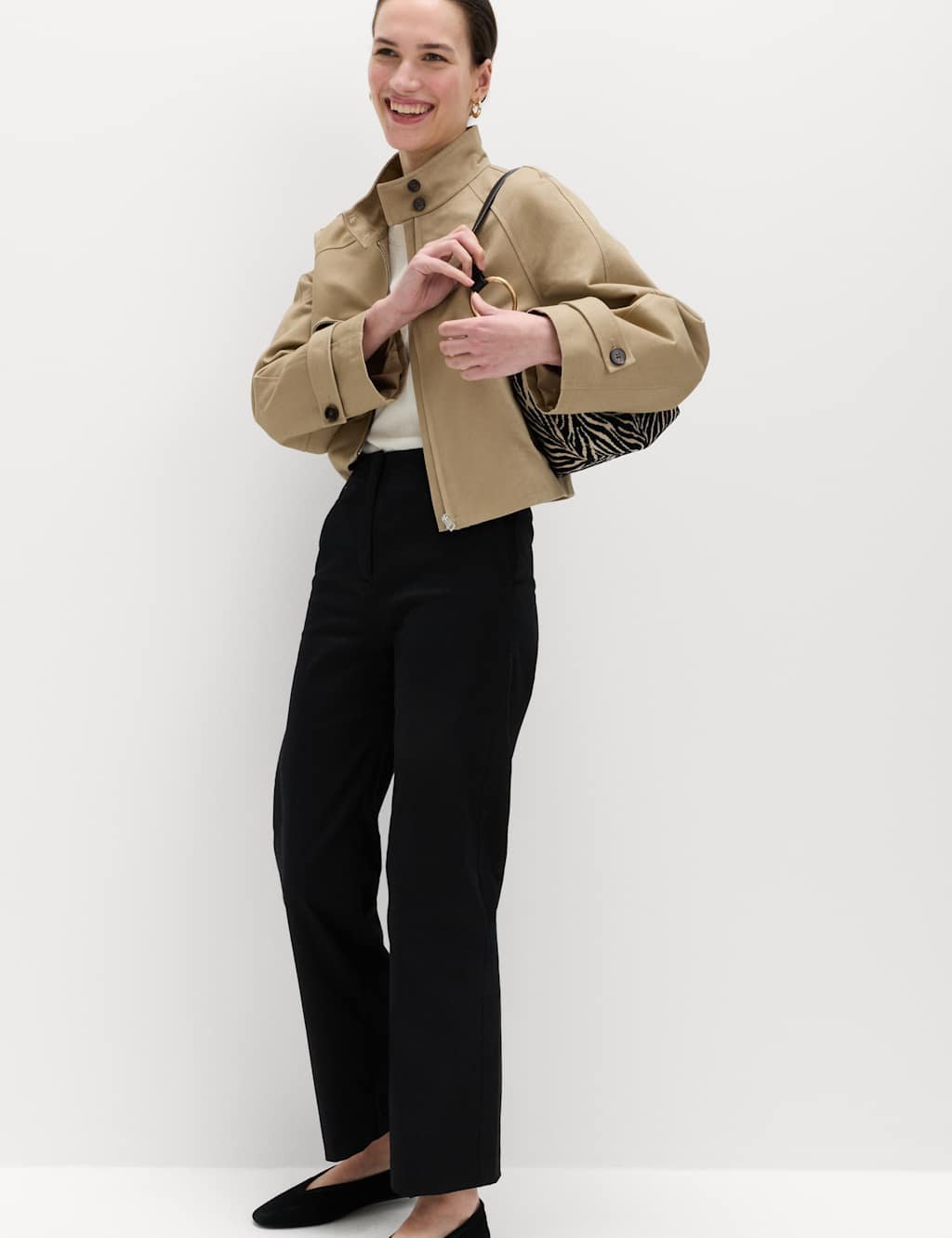 Marks & Spencer M&S Cotton Rich Straight Leg Trousers Black - 4