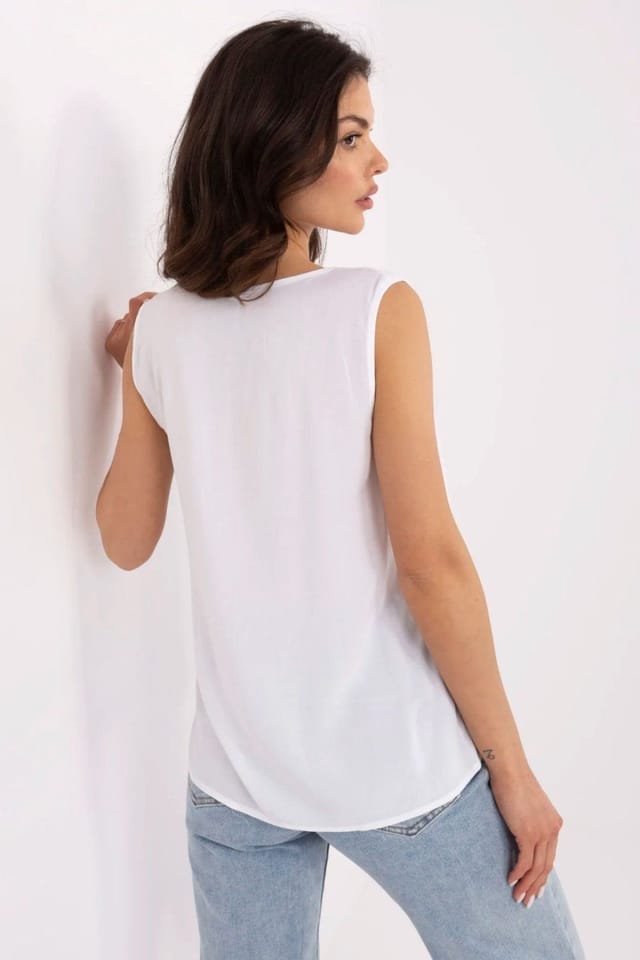 Love Lace Love Lace Women's Breathable Viscose Sleeveless Casual Blouse in White - 3