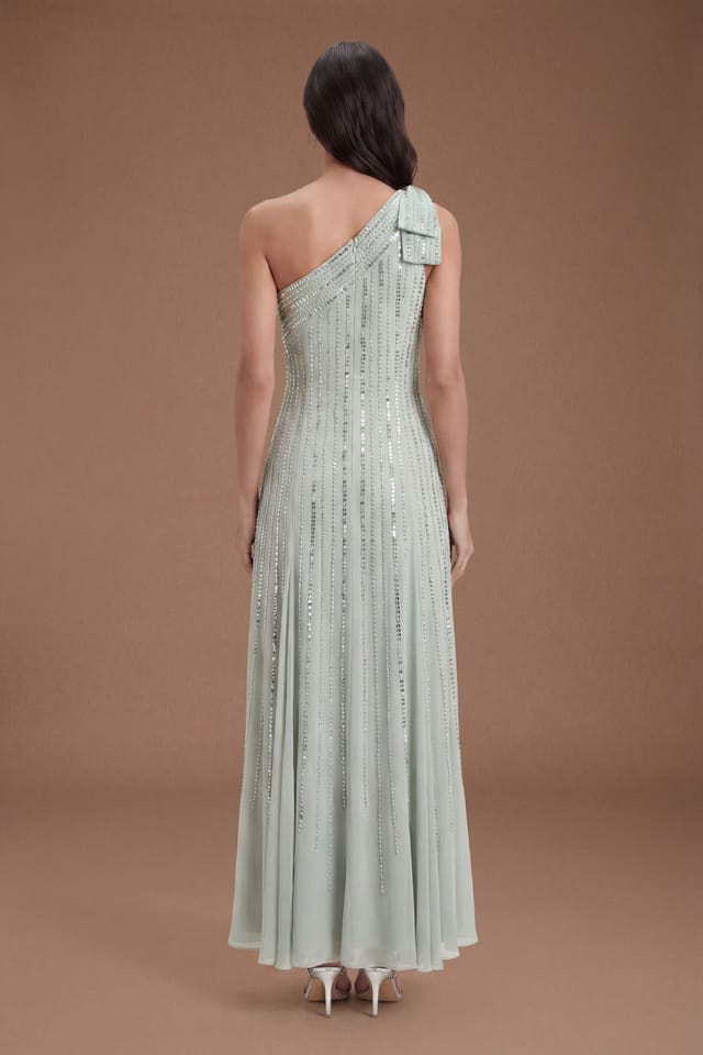 Coast Coast Women's Bow One Shoulder Embellished Maxi Dress in Sage - 3