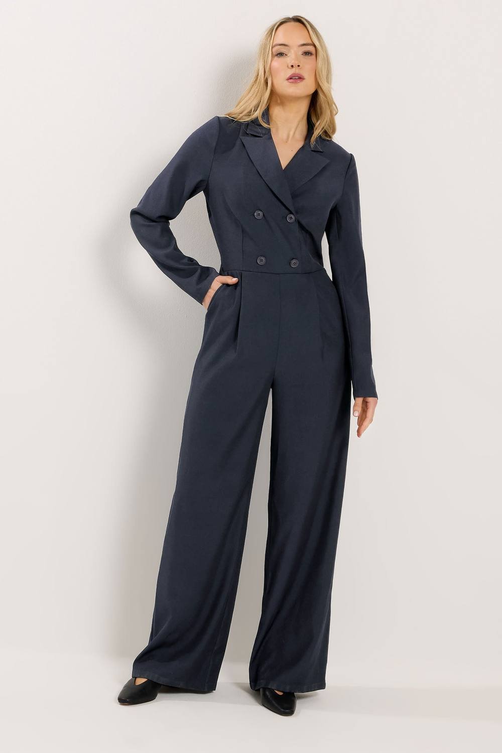 Long Tall Sally Long Tall Sally Women's Tall Wide Leg Jumpsuit in Mid Navy - 3