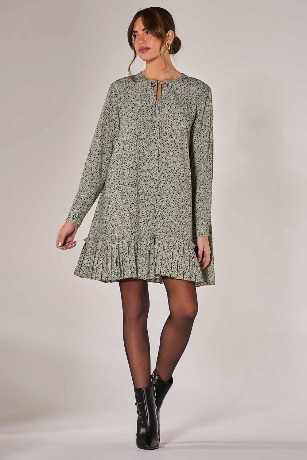 Jolie Moi Jolie Moi Women's Long Sleeve Shirt Dress in Khaki - 4