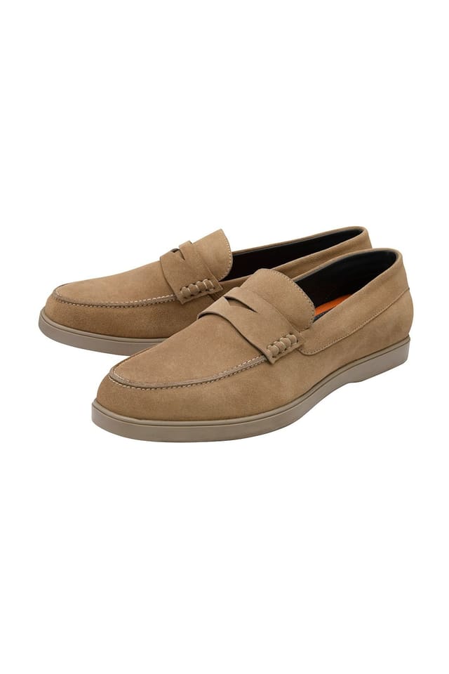 Frank Wright Frank Wright Men's Suede 'Horn' Penny Loafers in Taupe - 2