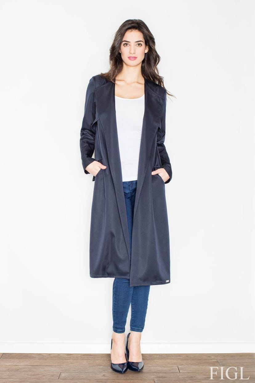 Love Lace Love Lace Women's Elegant Long Straight Knit Coat with Waist Tie in Blue - 1