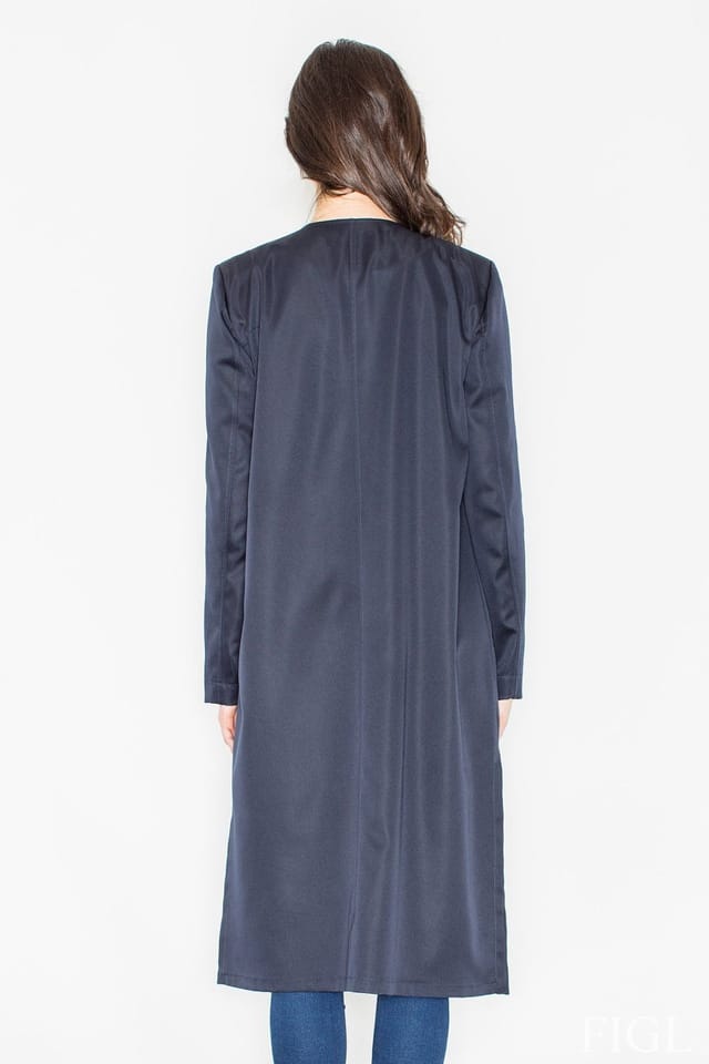 Love Lace Love Lace Women's Elegant Long Straight Knit Coat with Waist Tie in Blue - 2