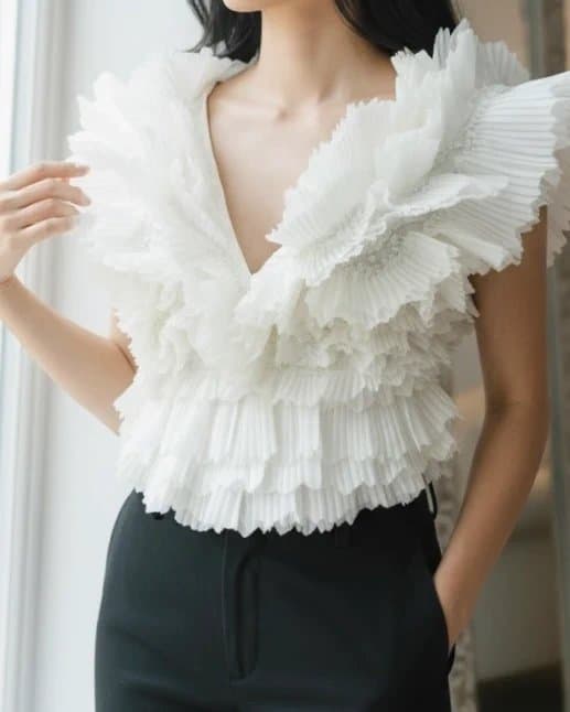 ASOS ASOS Luxe white pleated frilly sequinned V neck top 8