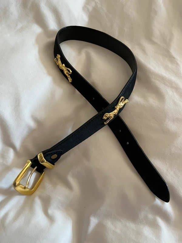 Topshop Topshop Real Leather Black Belt Size S Gold Animal Puma
