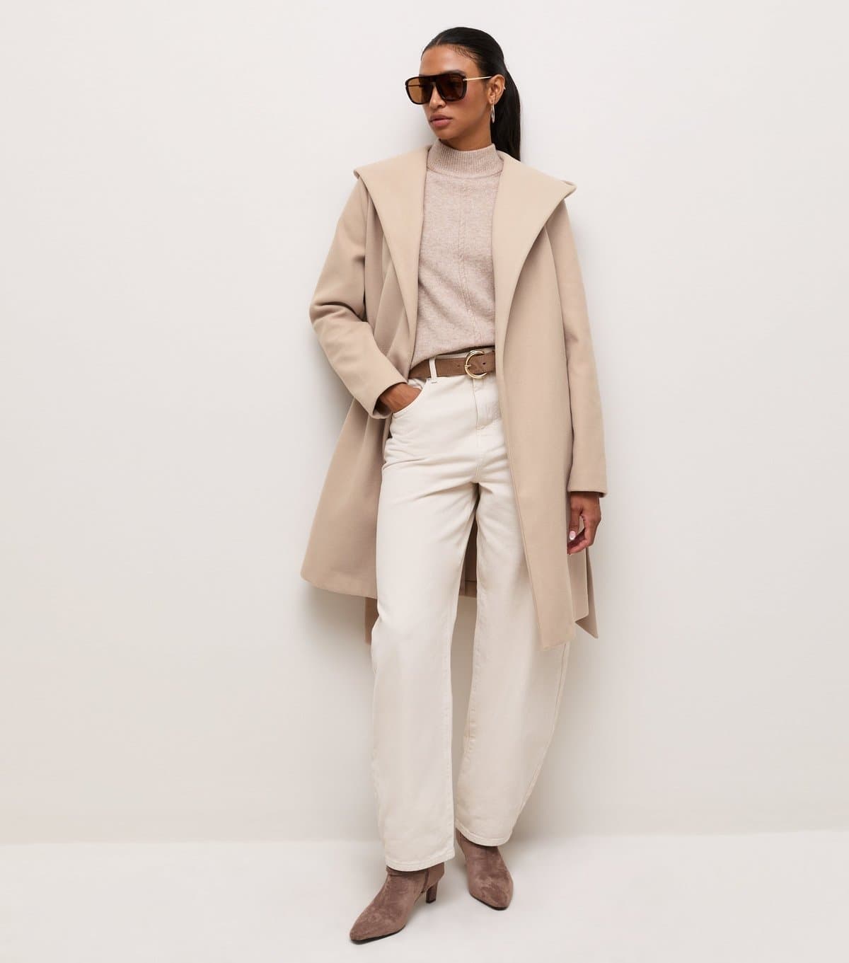 New Look Women's Oatmeal Wrap Hooded Coat New Look
