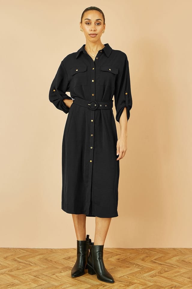 Yumi Yumi Women's Black Stretch Midi Shirt Dress - 3
