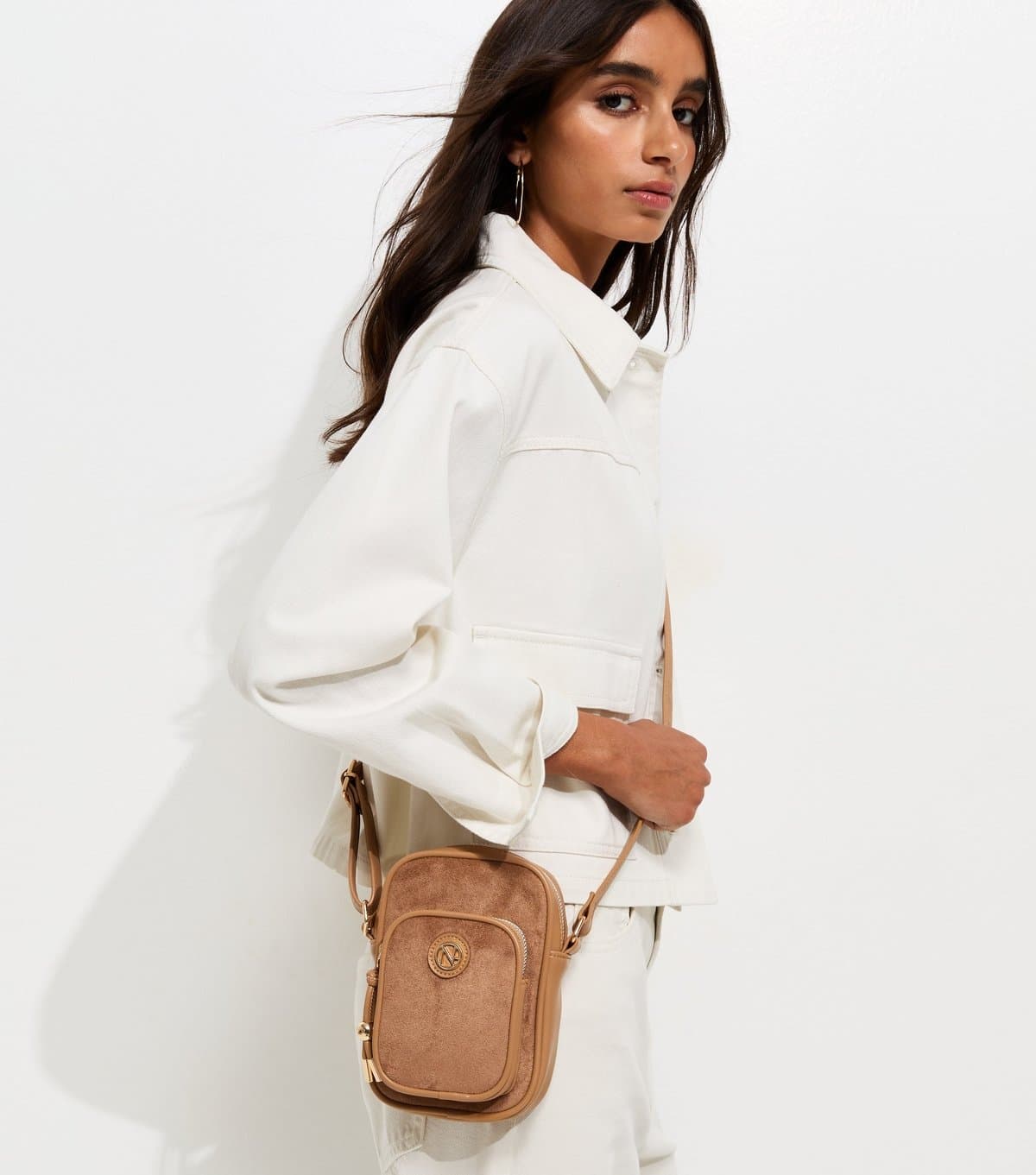 New Look Camel Faux Leather Logo Charm Phone Bag New Look
