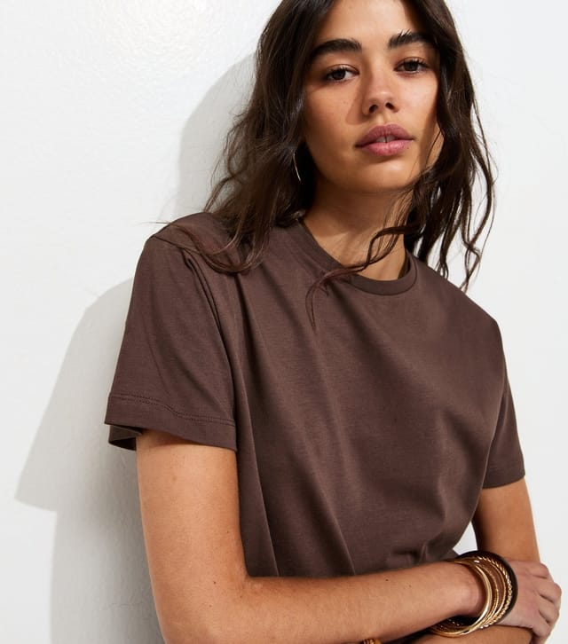 New Look Women's Dark Brown Cotton Asymmetric Lace Hem Mini Dress New Look - 3