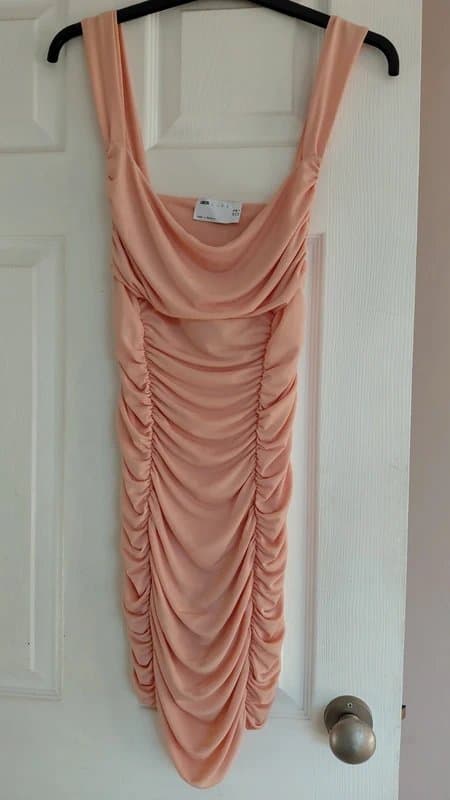 ASOS Peach Rouched Bodycon Summer Sleeveless Dress-  size 10 - ASOS Luxe - VGC