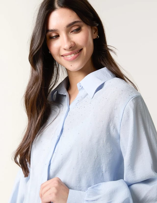 Blue Vanilla Diamante Detailed Classic Shirt - 2