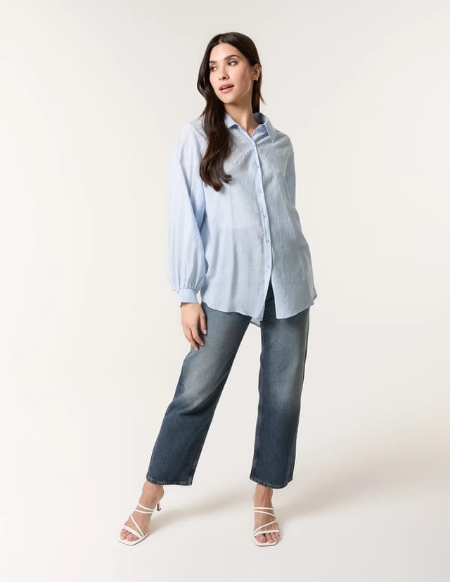 Blue Vanilla Diamante Detailed Classic Shirt - 3
