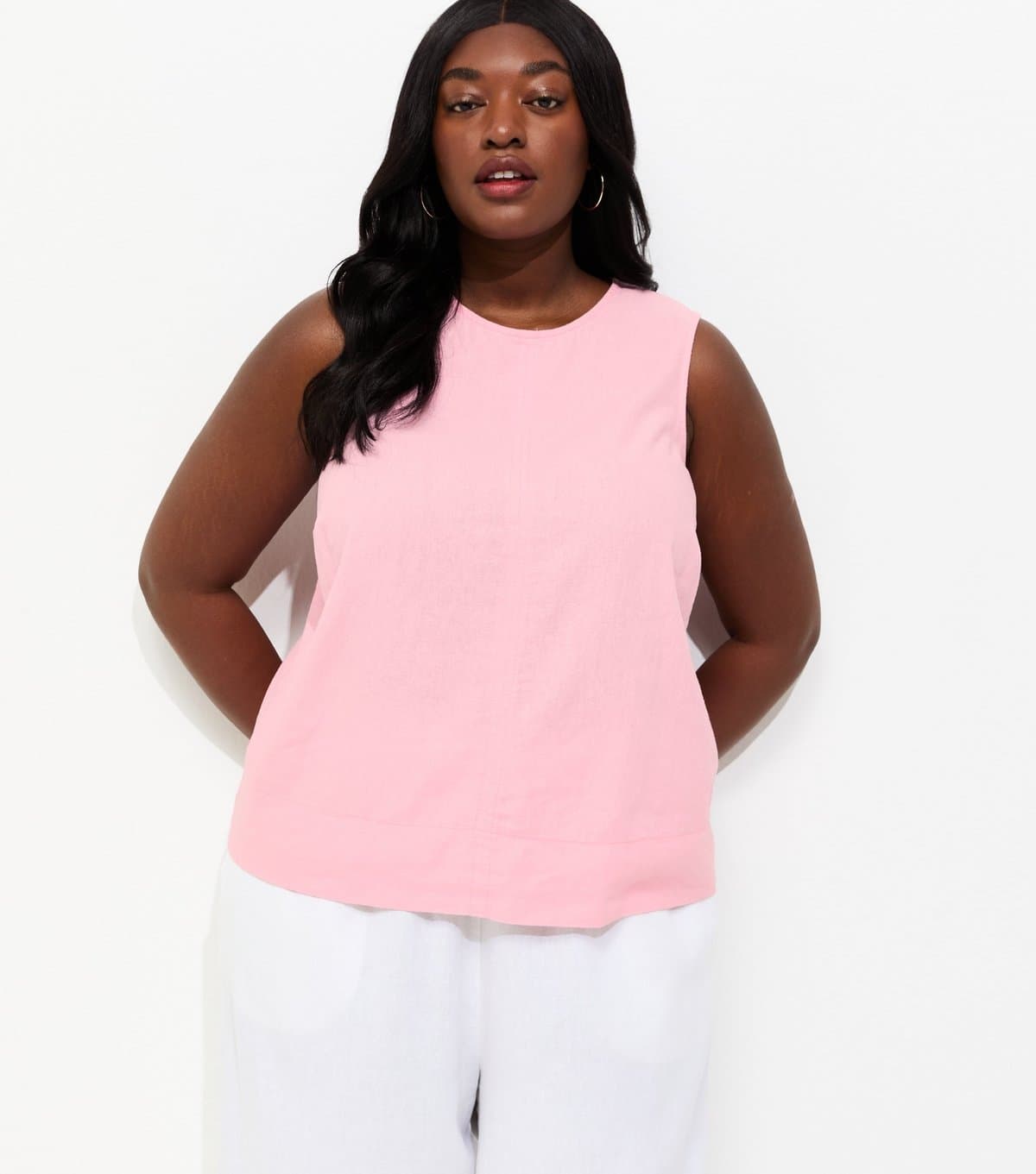 New Look Women's Plus Size Pale Pink Linen Rich Sleeveless Top Curves New Look