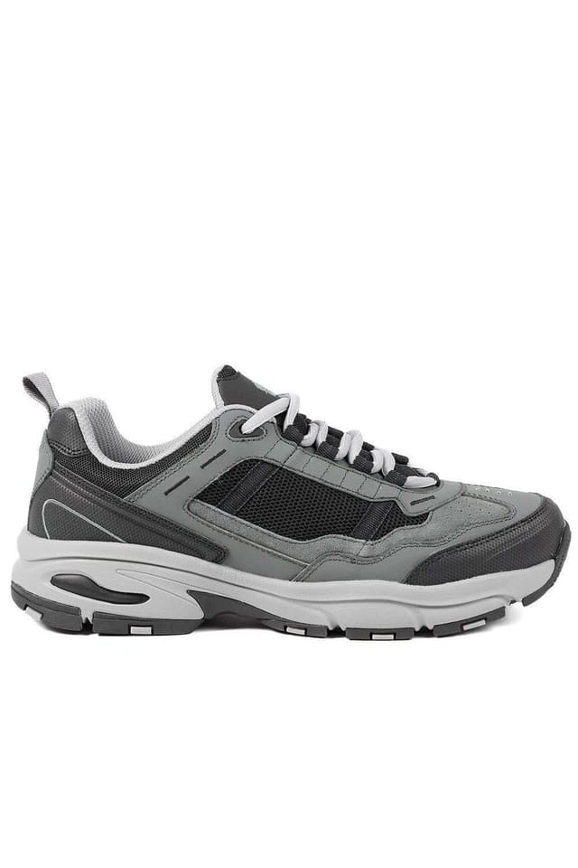 Pavers Pavers Men's Extra Wide Leather Memory Foam Lace Up Trainers in Grey - 2