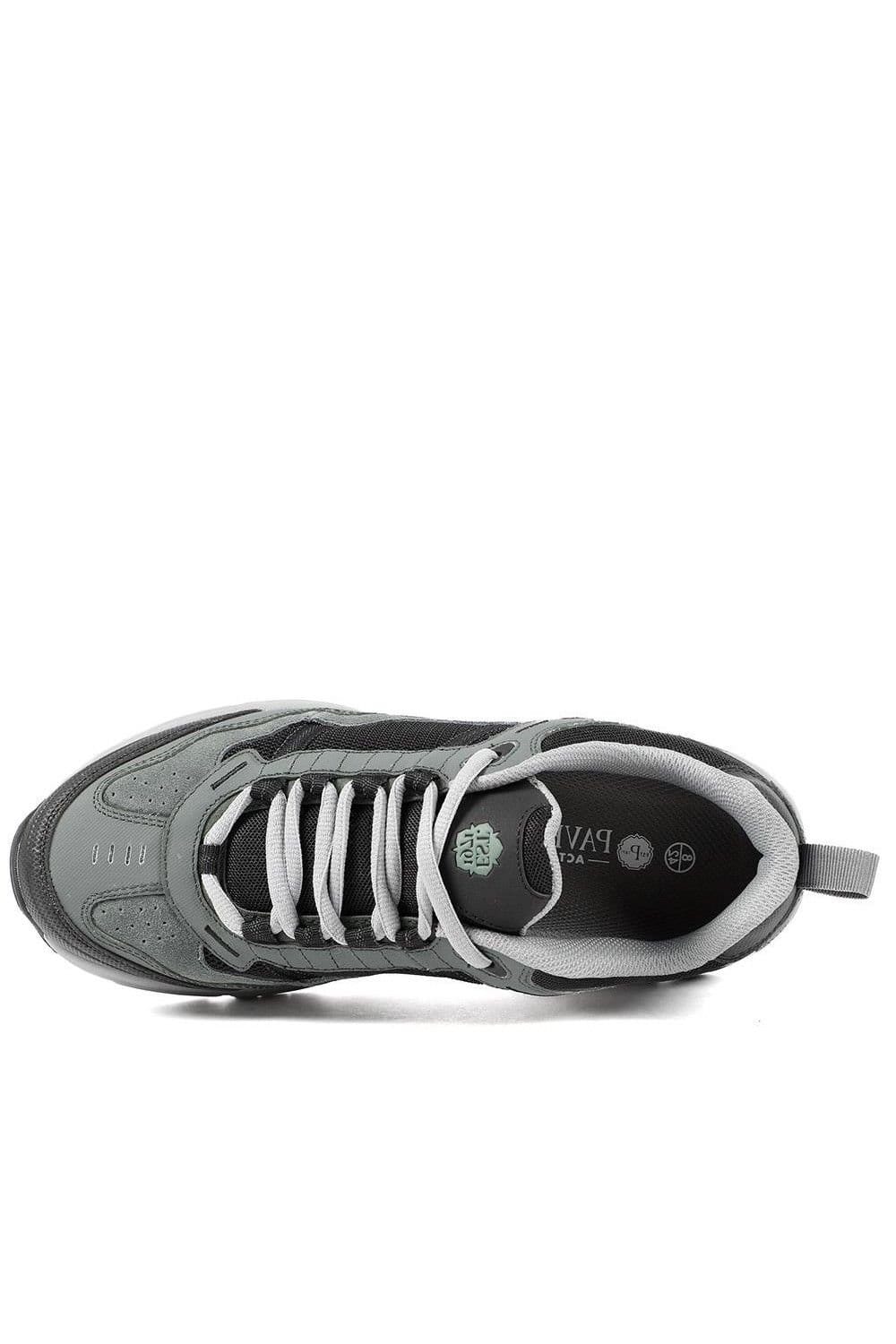 Pavers Pavers Men's Extra Wide Leather Memory Foam Lace Up Trainers in Grey - 4