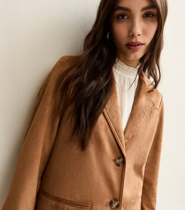 New Look Women's Tan Faux Suede Button Up Jacket New Look - 2