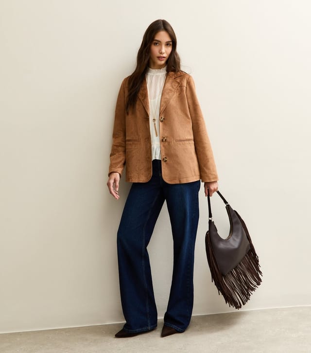 New Look Women's Tan Faux Suede Button Up Jacket New Look - 3