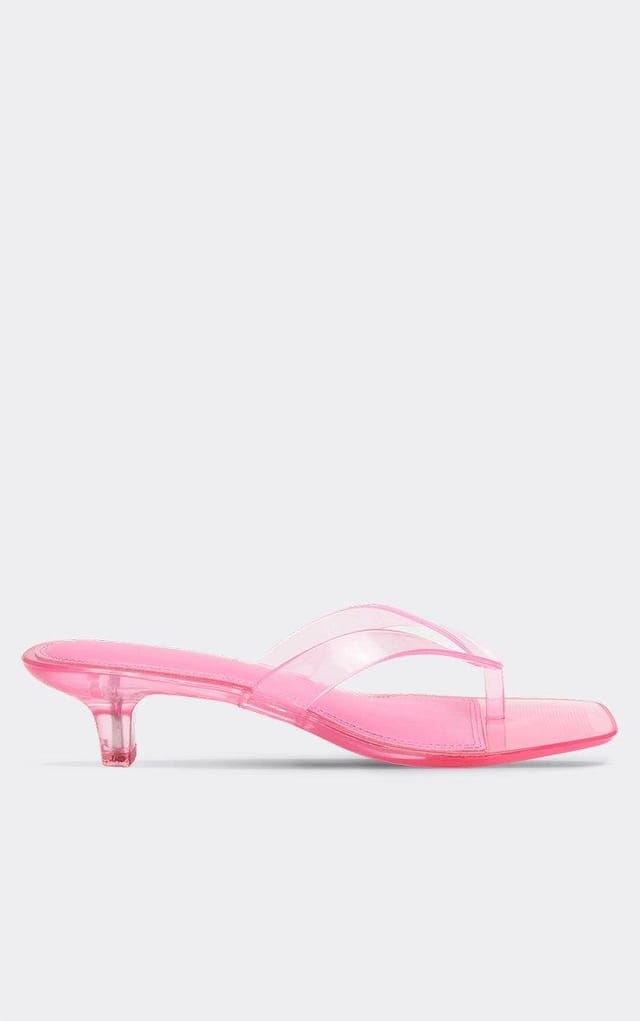 EGO Glisten Thong Strap Kitten Heeled Mule In Pink Rubber, Women's Size UK 3 - 2