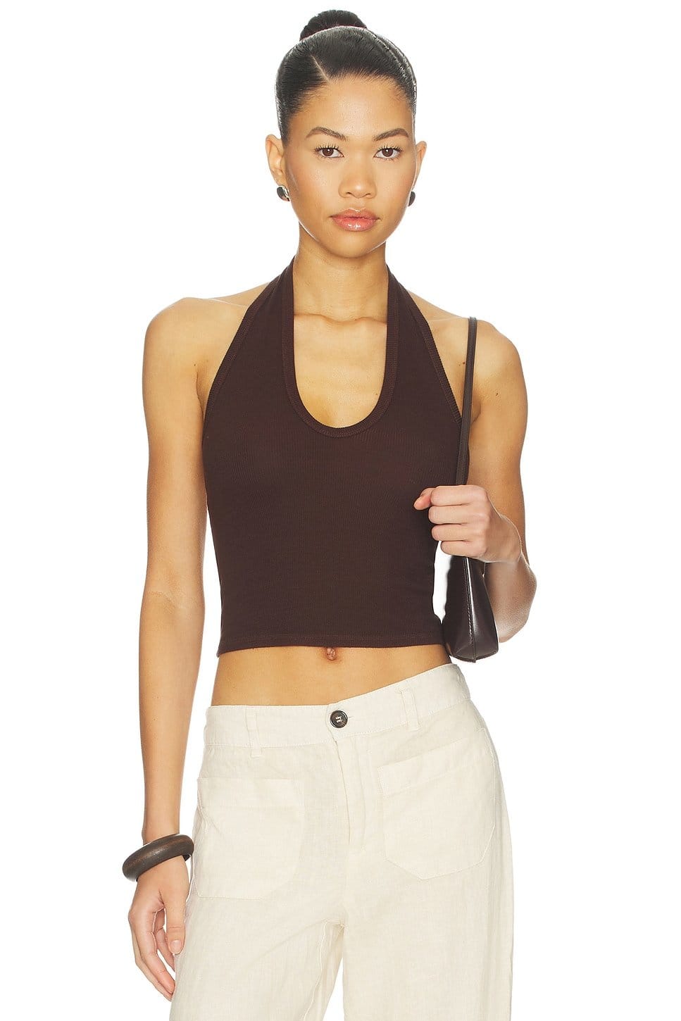 Revolve Chocolate Silk Rib U Halter