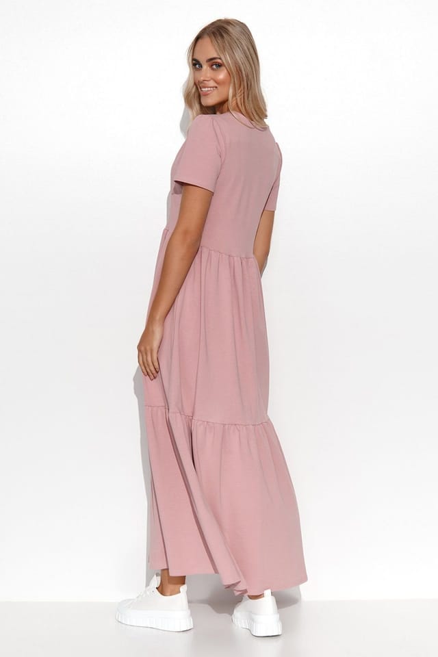 Love Lace Love Lace Women's Feminine V Neck Maxi Knit Dress with Ruffles in Pink - 2