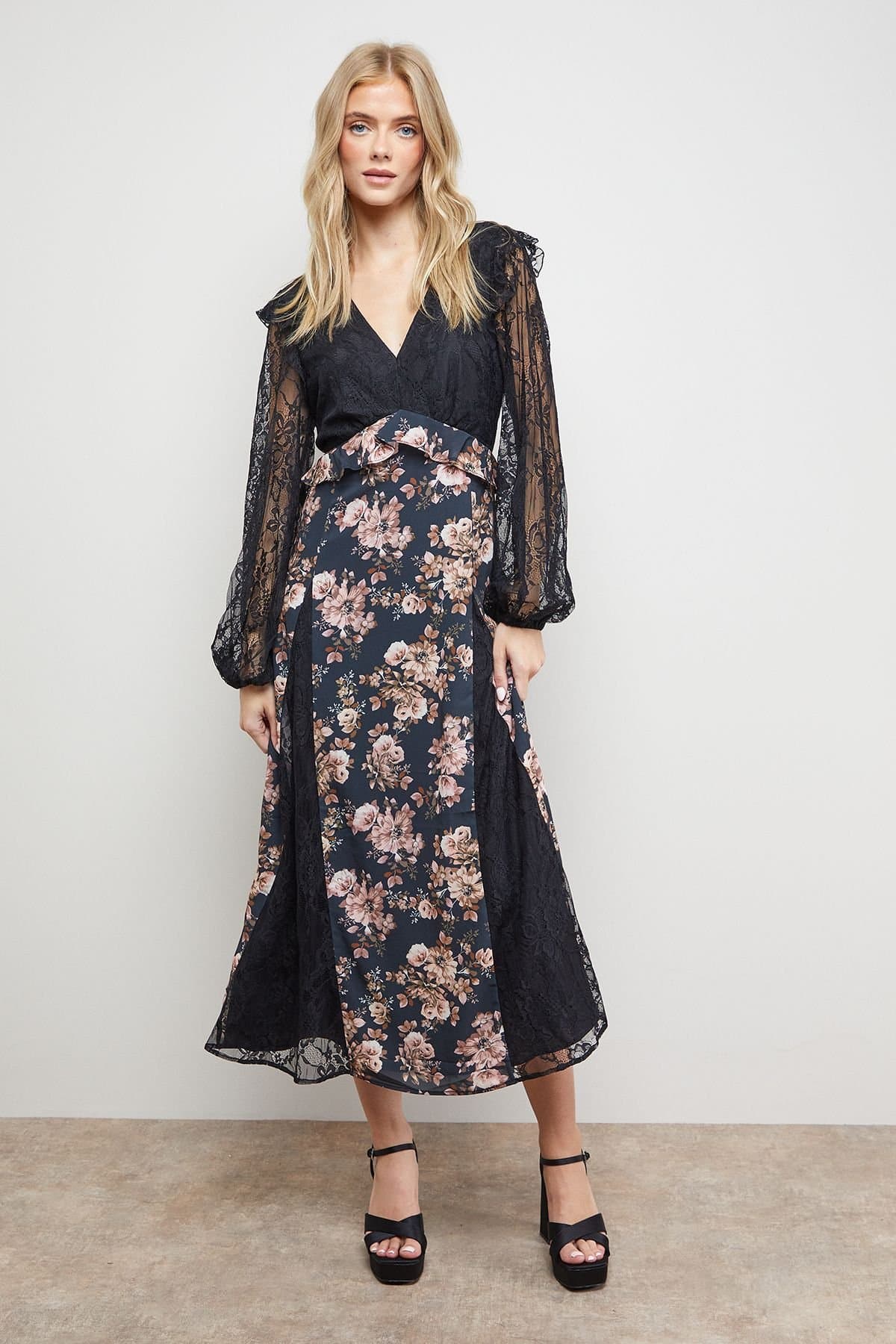 Oasis Oasis Women's Lace Mix Midi Dress in Floral