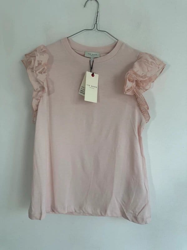 Ted Baker 10 Ted baker t-Shirt top pale pink jersey ruffle lace cap sleeve new £55 size 2 - 1