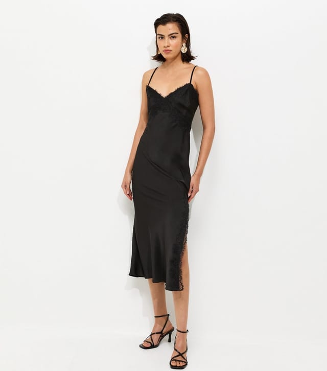 New Look Women's Black Lace Trim Slip Strappy Midi Dress New Look - 3