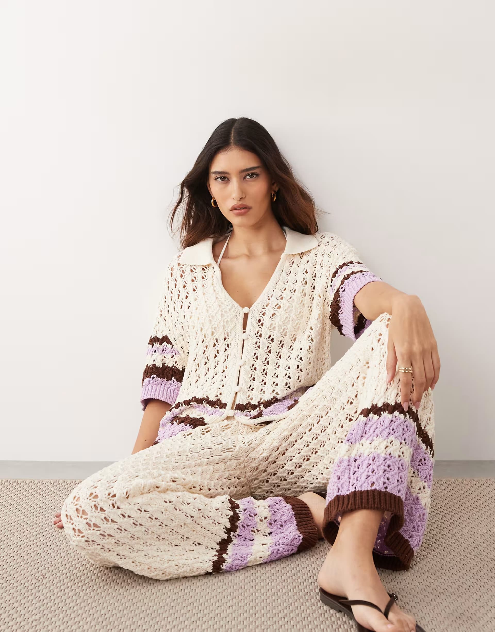 ASOS ARRANGE crochet shirt co-ord cream
