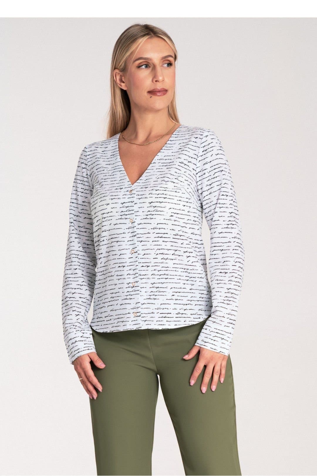 Love Lace Love Lace Women's Long Sleeve Fitted Shirt Heart Neck Press Stud