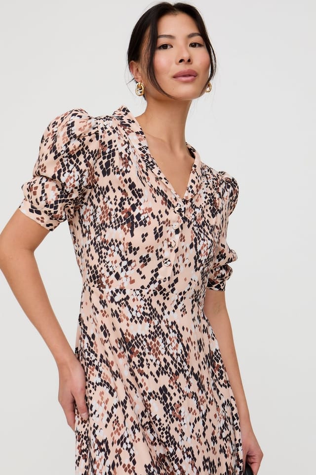 Lily and Lionel Lily and Lionel Women's Julia Button Down Snakeskin Print Maxi Dress In Brown in Pale Pink - 2