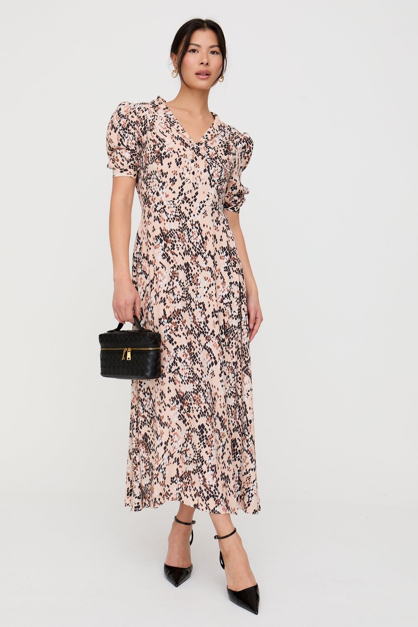 Lily and Lionel Lily and Lionel Women's Julia Button Down Snakeskin Print Maxi Dress In Brown in Pale Pink - 3