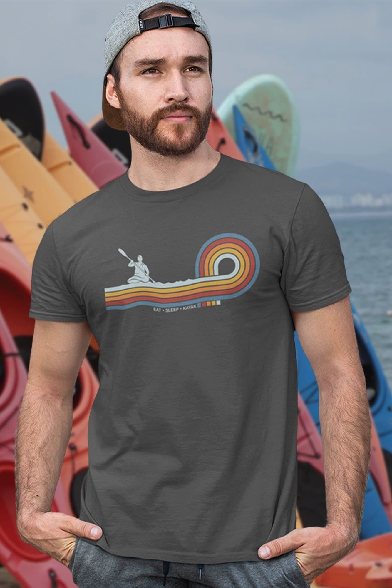 Bad Zebedee Bad Zebedee Men's Retro Lines Kayak T-Shirt in Dark Grey