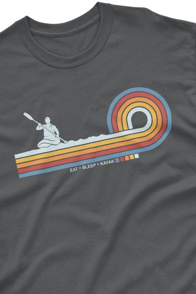 Bad Zebedee Bad Zebedee Men's Retro Lines Kayak T-Shirt in Dark Grey - 2