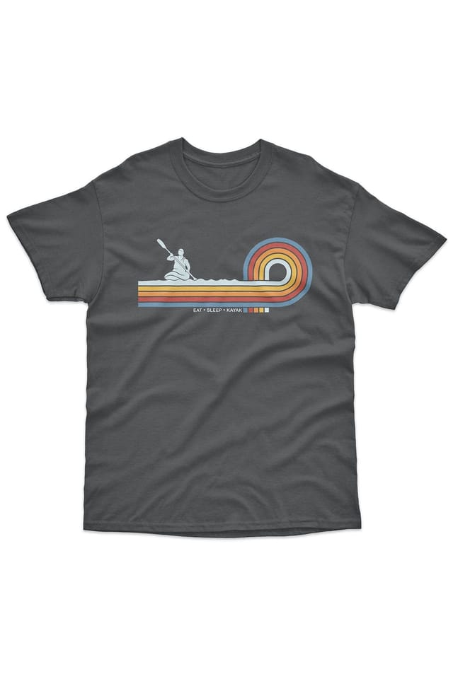 Bad Zebedee Bad Zebedee Men's Retro Lines Kayak T-Shirt in Dark Grey - 3