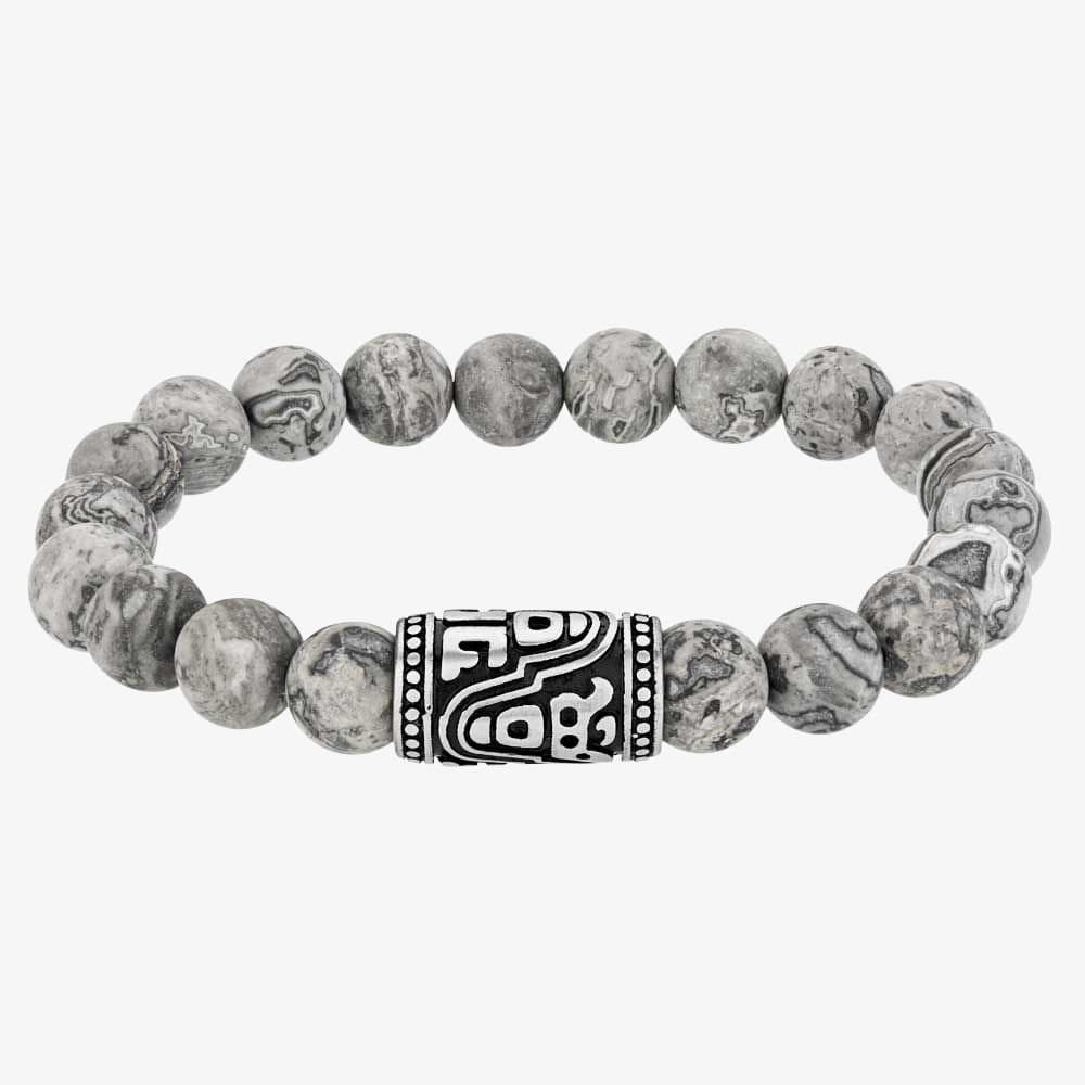 Bourne and Wilde Bourne and Wilde Men's Grey Jasper Bead Bracelet OSB-1627SGR