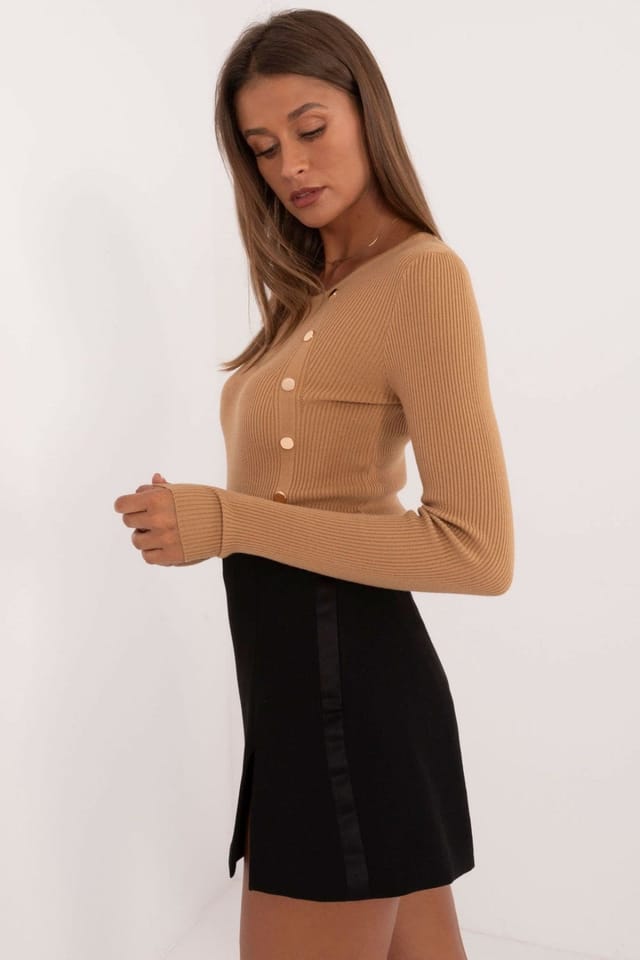 Love Lace Love Lace Women's Casual Button Front Ribbed Sweater Round Neck in Brown - 2
