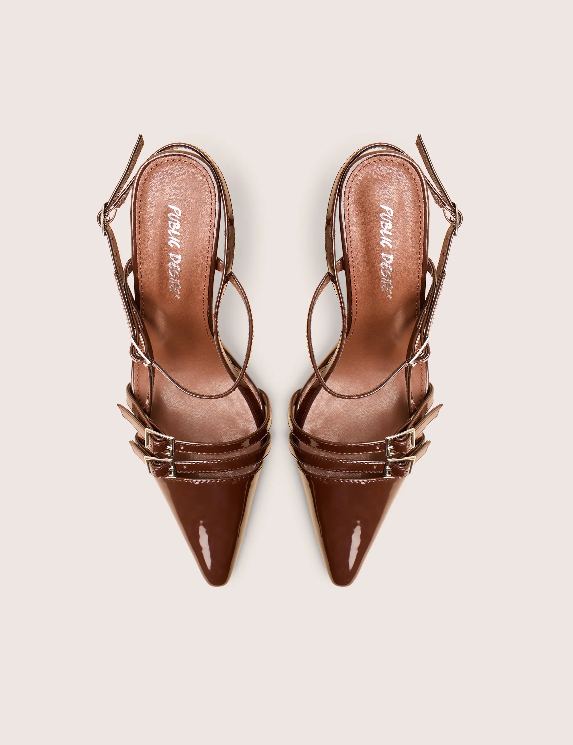 Public Desire Sushi Brown Patent Buckle Detail Slingback Court Shoes - 4