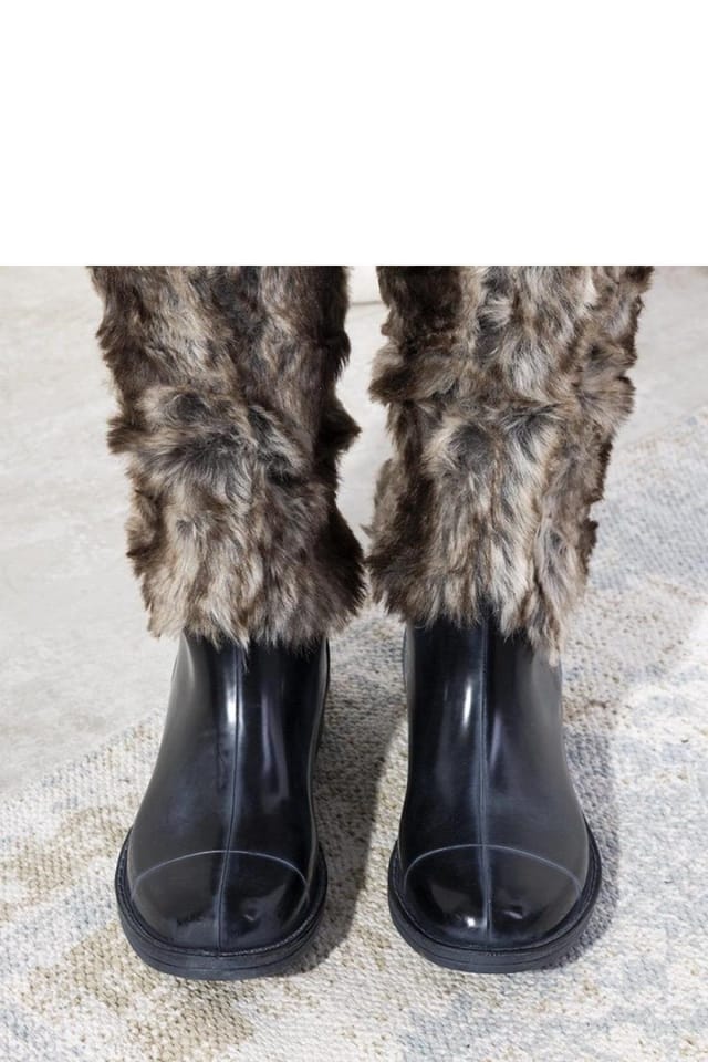 Love Lace Love Lace Women's Knee High Rubber Wellington Boots with Faux Fur Lining in Navy - 3