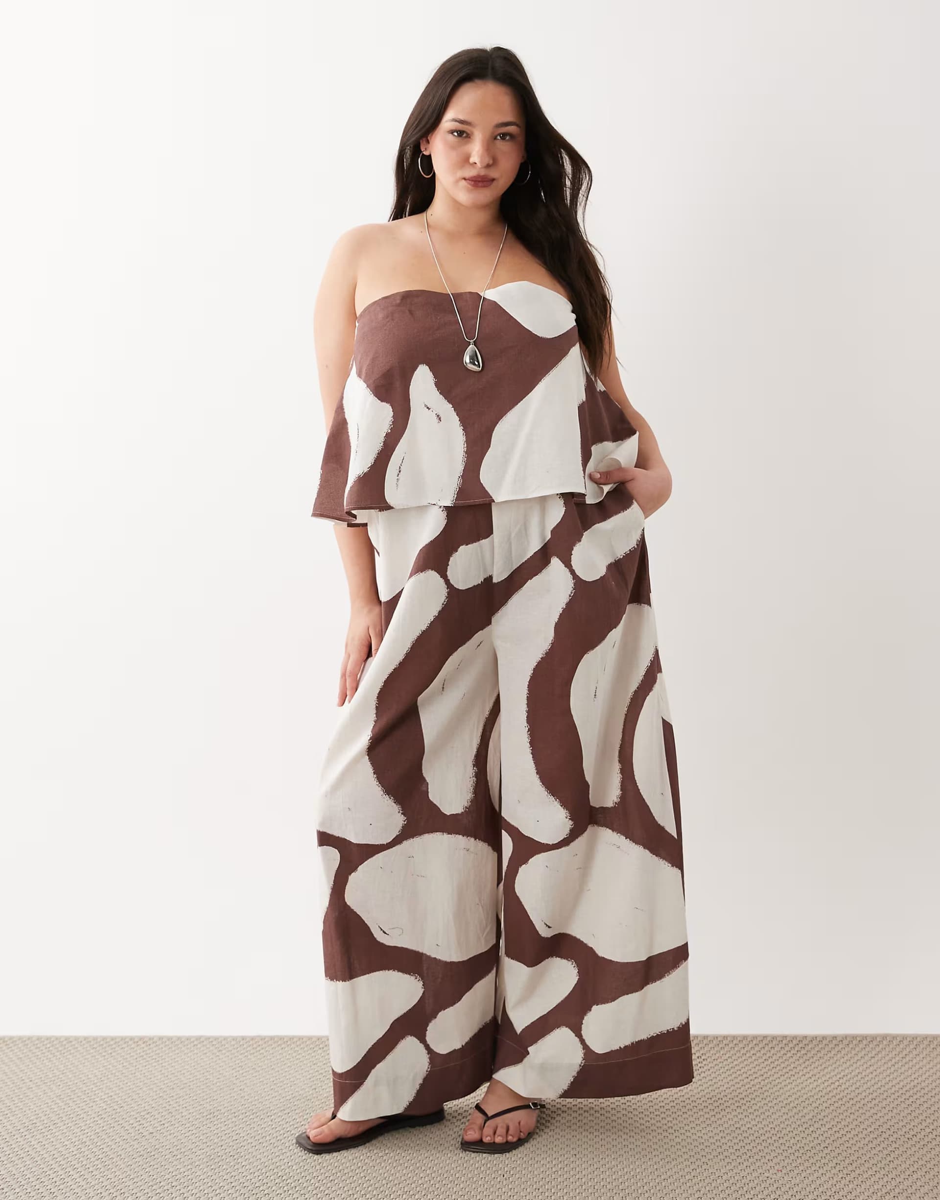ASOS ASOS DESIGN Curve bandeau double layer jumpsuit in brown print