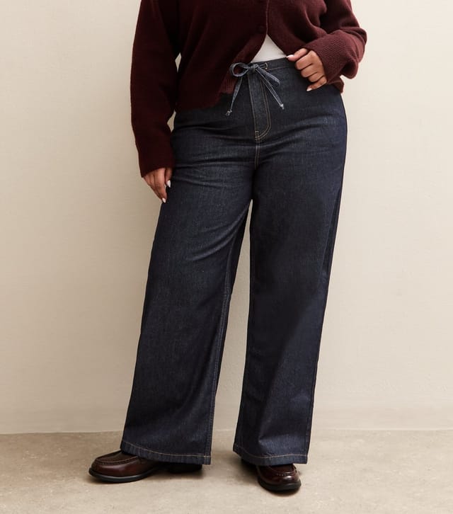 New Look Women's Plus Size Dark Blue Drawstring Waist Denim Jeans Curves New Look - 2